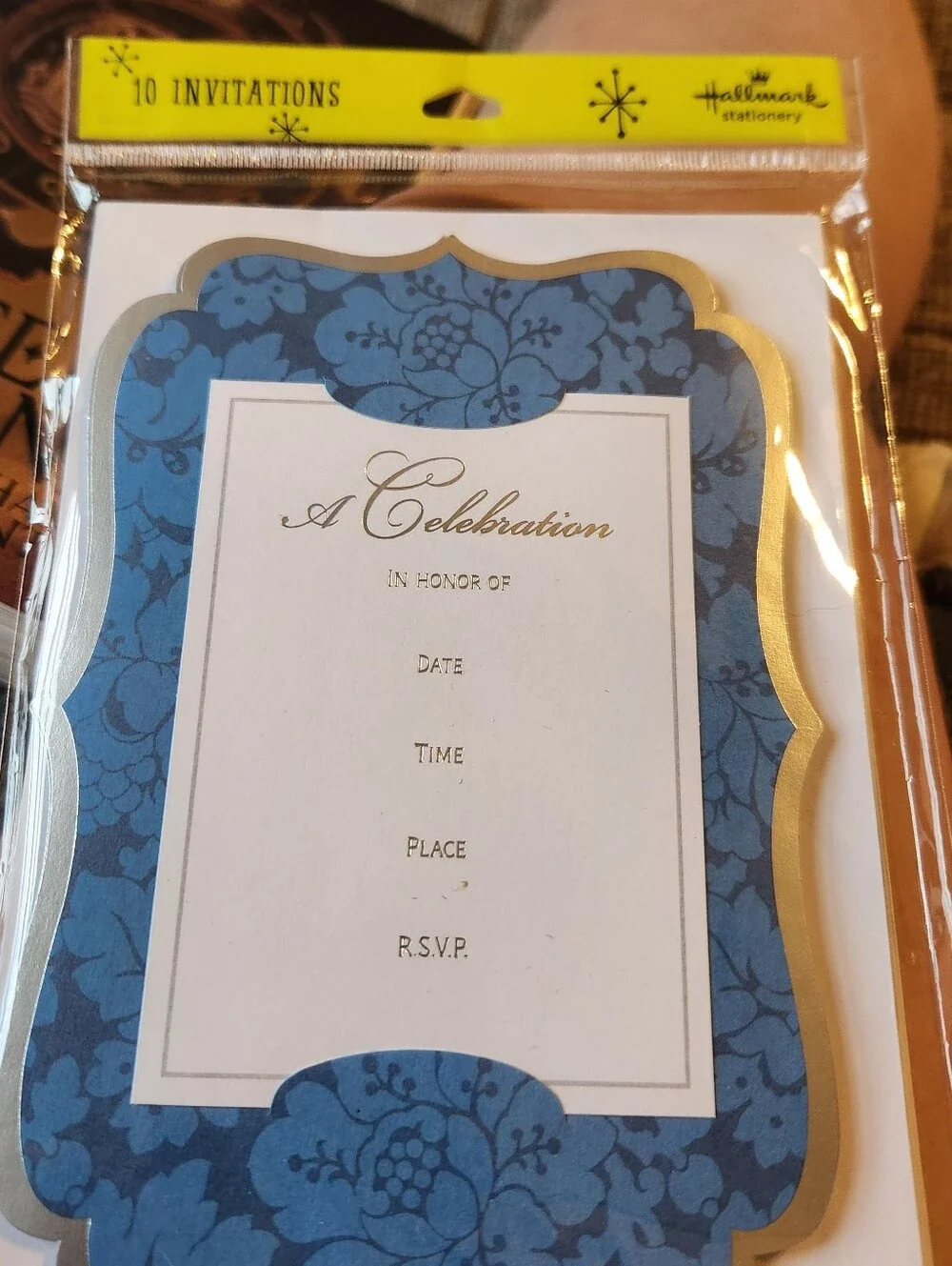 Hallmark Blue & Gold Floral Celebration Invitations - Pack of 10